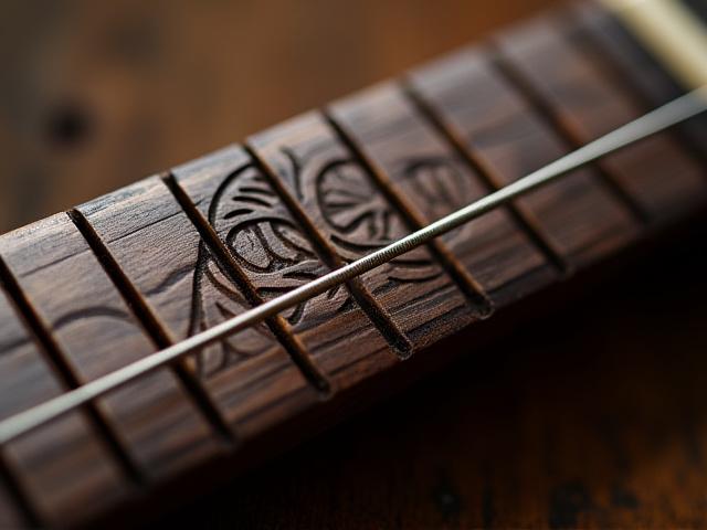 三味線の棹に施された精緻な木彫刻