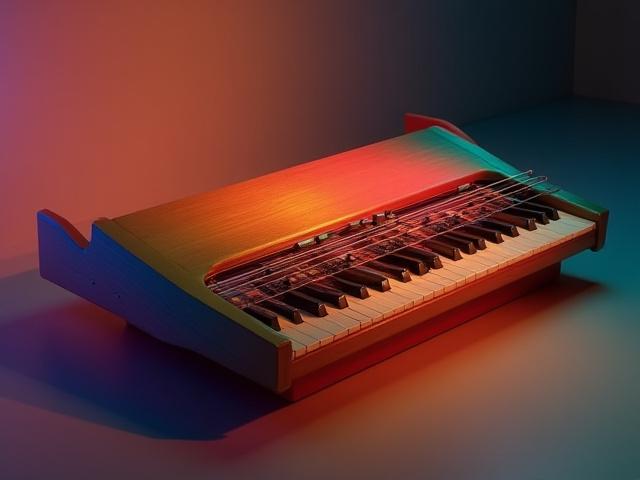 鮮やかなグラデーション塗装が施された琴
