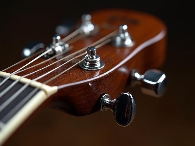 高精度なギア式ペグが取り付けられた三味線のヘッド