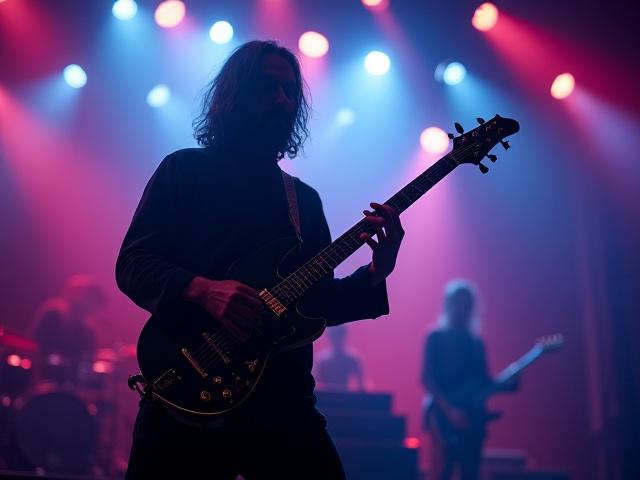 7弦のエレキ三味線がロックバンドのステージに立つ様子