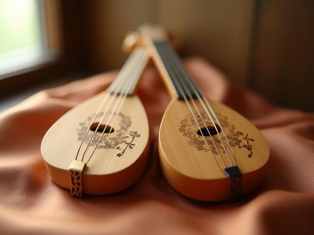 結婚式の家紋がインレイされたペアのミニ三味線