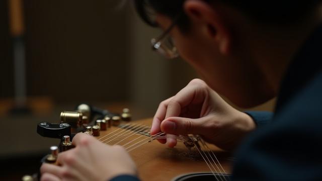 職人が琴の音色を最終調整している様子