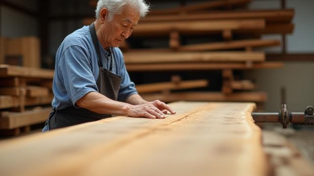 職人が木材を厳選している様子