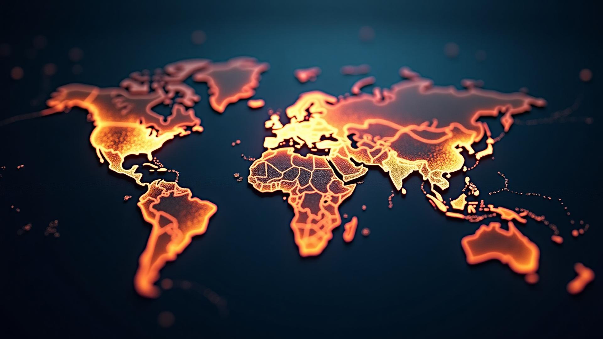 東京から世界各地へ広がる光の線で描かれた世界地図、Koto Movementのグローバル展開