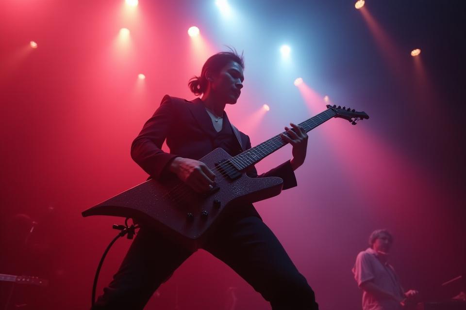 人気ロックバンド「X」のギタリストがフライングV型三味線を演奏